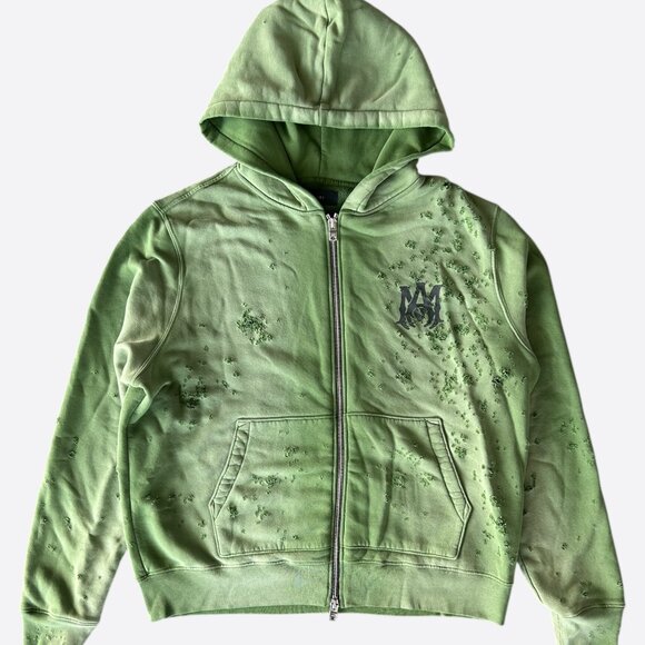 Amiri Green & Black Core Logo Shotgun Zip Up Hoodie - Picture 1 of 4